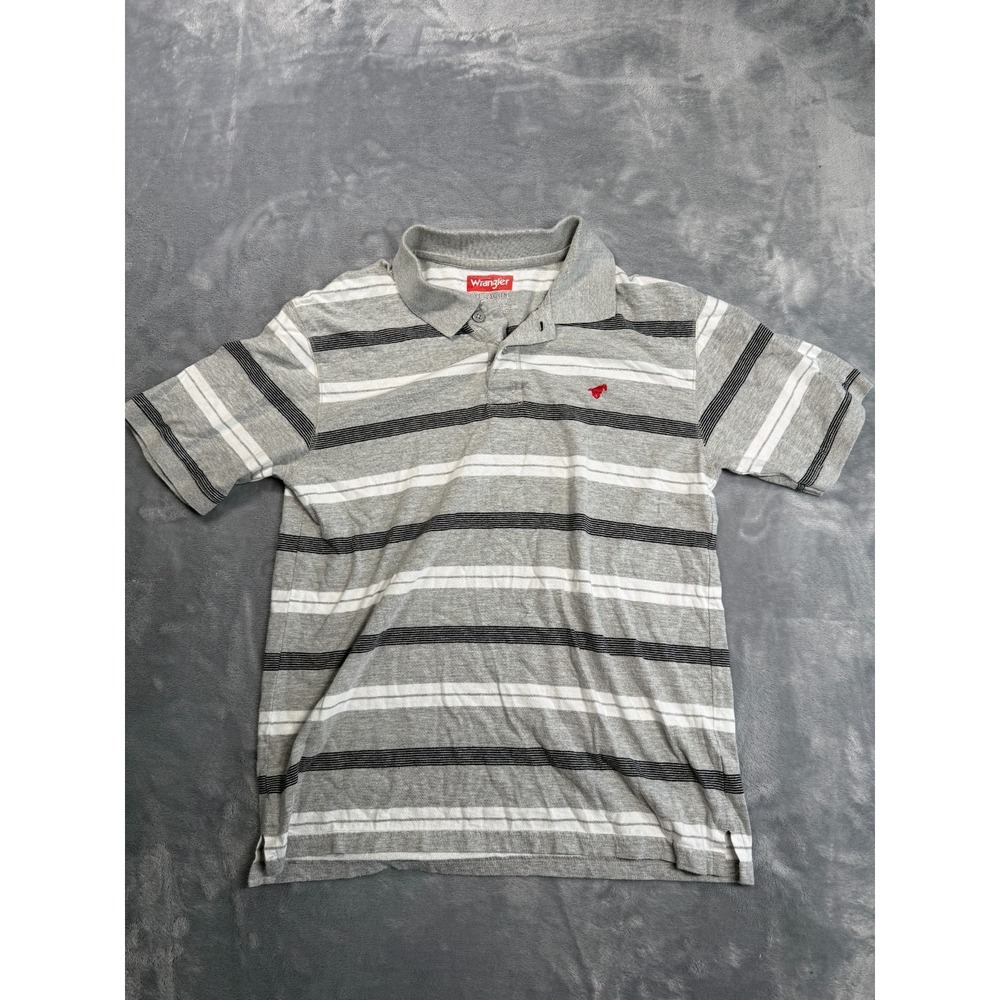 Wrangler Polo Shirt Boys 2XL Gray Striped Performance Short Sleeve B560168F